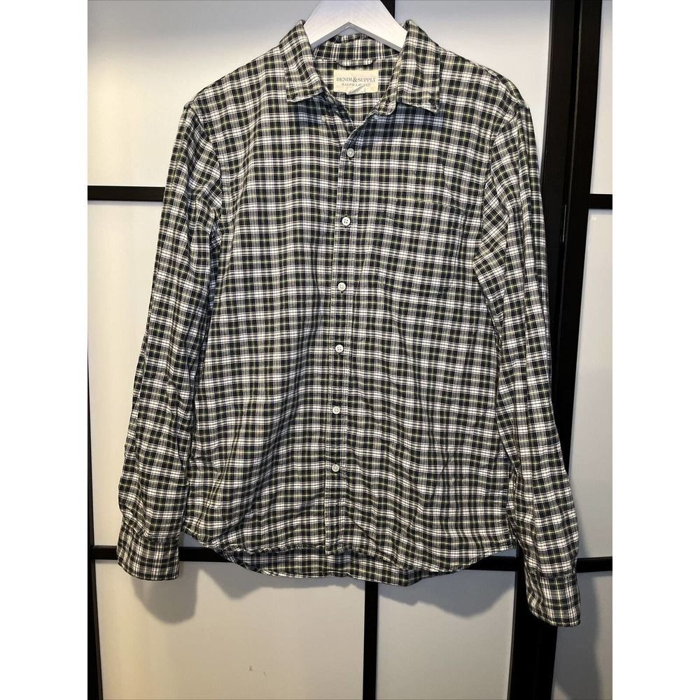 Ralph Lauren Denim & Supply Mens Large Plaid Long Sleeve Shirt Black White